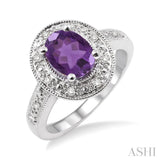 8x6 MM Oval Cut Amethyst and 1/20 ctw Single Cut Diamond Ring in Sterling Silver
