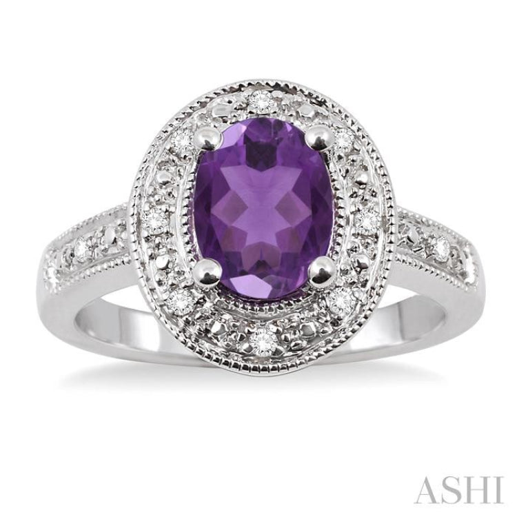 8x6 MM Oval Cut Amethyst and 1/20 ctw Single Cut Diamond Ring in Sterling Silver