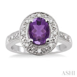 8x6 MM Oval Cut Amethyst and 1/20 ctw Single Cut Diamond Ring in Sterling Silver