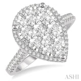 1 ctw Pear Shape Round Cut Diamond Lovebright Ring in 14K White and Rose Gold