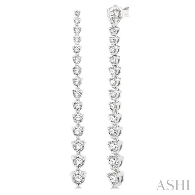 2 ctw Round Cut Diamond Riviera Drop Earring in 14K White Gold