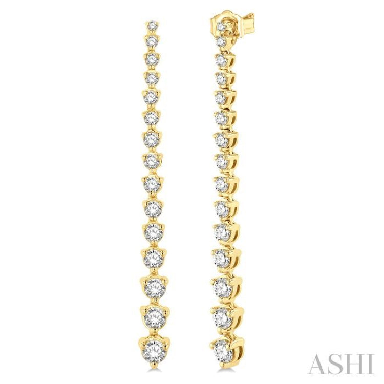 2 ctw Round Cut Diamond Riviera Drop Earring in 14K Yellow Gold