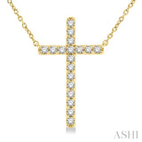 1/2 Ctw Round Cut Diamond Cross Fashion Station Necklace in 10K Yellow Gold