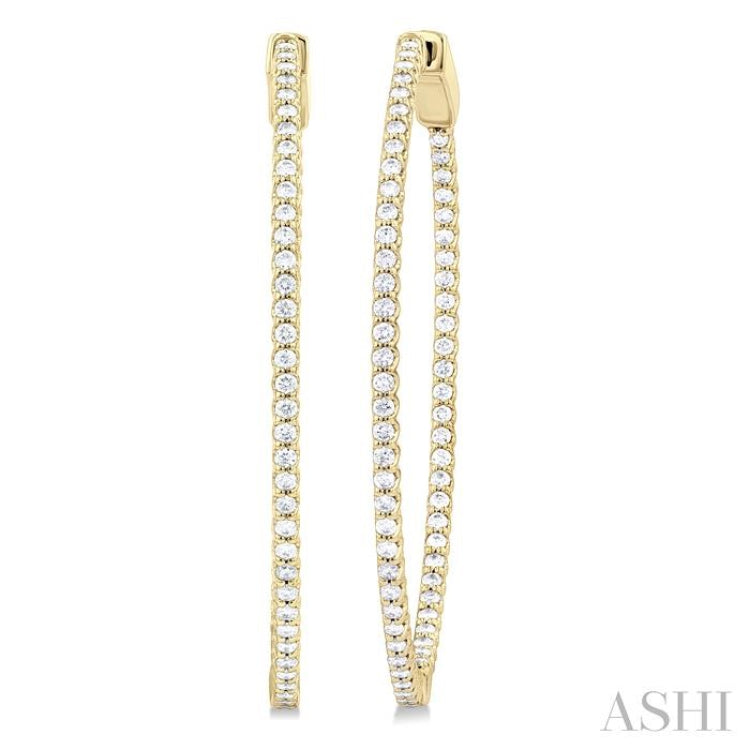 1 Ctw Inside & Outside Round Cut Diamond Hoop Earrings in 14K Yellow Gold