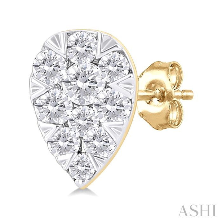 1/6 ctw Lovebright Petite Pear Shape Round Cut Diamond Fashion Stud Earring in 10K Yellow Gold