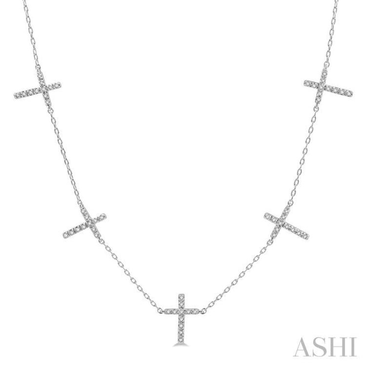 1/6 Ctw Five Cross Charm Station Necklace in 10K White Gold