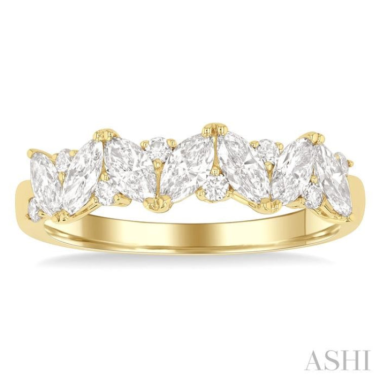 1 Ctw Scatter Marquise and Round Cut Diamond Fashion Band in 14K Yellow Gold