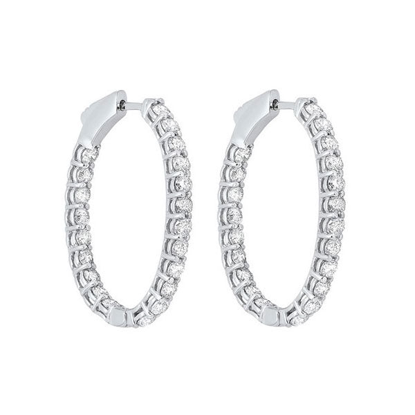 14KT White Gold & Diamond Classic Book Hoop Fashion Earrings   - 2 ctw