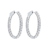 14KT White Gold & Diamond Classic Book Hoop Fashion Earrings   - 2 ctw