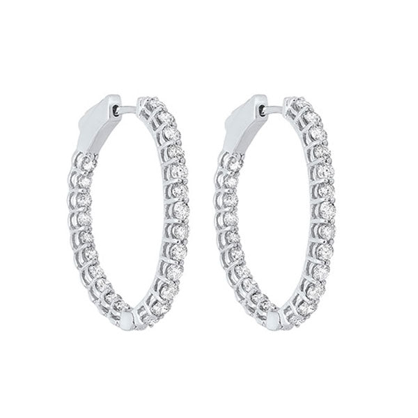 14KT White Gold & Diamond Classic Book Hoop Fashion Earrings   - 2 ctw