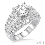 1 1/2 Ctw Baguette and Round Cut Diamond Round Shape Semi-Mount Engagement Ring in 14K White Gold