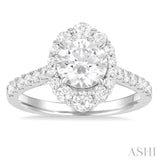 3/4 Ctw Scalloped Oval Centerpiece Circular Shape Round Cut Diamond Semi-Mount Engagement Ring in 14K White Gold