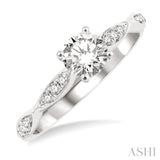 1/6 Ctw Marquise Carved Round Cut Diamond Semi Mount Engagement Ring in 14K White Gold