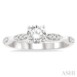1/6 Ctw Marquise Carved Round Cut Diamond Semi Mount Engagement Ring in 14K White Gold