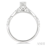 1/6 Ctw Marquise Carved Round Cut Diamond Semi Mount Engagement Ring in 14K White Gold