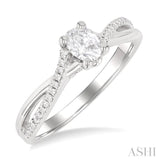 1/6 Ctw Split Crisscross Shank Oval Shape Round Cut Diamond Semi Mount Engagement Ring in 14K White Gold