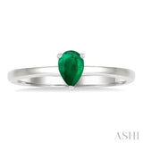 6x4 MM Pear Shape Emerald Precious Solitaire Ring in 14K White Gold