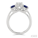 4.65 MM Round Shape Sapphire and 3/4 Ctw Past, Present and Future Round Cut Diamond Precious Ring in 14K White Gold