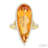 26X10 MM Pear Cut Citrine and 1/2 Ctw Round Cut Diamond Halo Semi-Precious Ring in 14K Yellow Gold