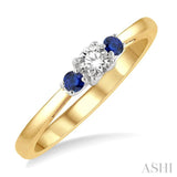 2.15 MM Round Shape Sapphire and 1/6 Ctw Past Present and Future Round Cut Diamond Precious Ring in 14K Yellow and White Gold