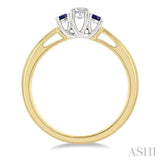 2.15 MM Round Shape Sapphire and 1/6 Ctw Past Present and Future Round Cut Diamond Precious Ring in 14K Yellow and White Gold