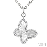 1/10 Ctw Butterfly Fluted Medallion Single Cut Diamond Pendant With Chain in Sterling Silver