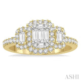 3/4 Ctw Layered Round Cut and Baguette Diamond Ring in 14K Yellow and white gold