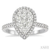 1 Ctw Round Cut Lovebright Diamond Pear Shape Ring in 14K White Gold