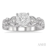 3/8 Ctw Circular Mount Lattice Lovebright Round Cut Diamond Ring in 14K White Gold