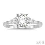 3/4 Ctw Round and Triangle Cut Diamond Ladies Engagement Ring with 1/2 Ct Round Cut Center Stone in 14K White Gold