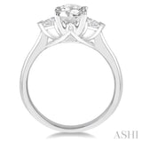 3/4 Ctw Round and Triangle Cut Diamond Ladies Engagement Ring with 1/2 Ct Round Cut Center Stone in 14K White Gold