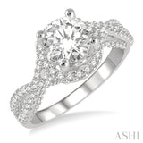 1/2 Ctw Circular Center Criss-Cross Shank Round Cut Diamond Semi-Mount Engagement Ring in 14K White Gold