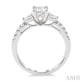 7/8 Ctw Pear & Round Cut Diamond Engagement Ring With 1/2 Ct Emerald Cut Center Stone in 14K White Gold