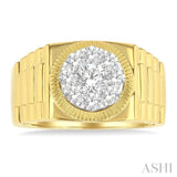 1 Ctw Flat Top Lovebright Round Cut Diamond Men's Ring in 10K Yellow and White Gold