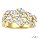 1 1/2 Ctw Split Open-End Triple Row Marquise Cut Diamond Fashion Ring in 14K Yellow Gold