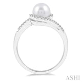 7x7 MM Round Shape Cultured Pearl & 1/10 Ctw Round Cut Diamond Ring in 10K White Gold