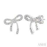 1/10 Ctw Bow Round Cut Diamond Fashion Earrings in Sterling Silver