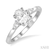 1/2 Ctw Oval and Pear Cut Diamond Ladies Engagement Ring with 1/3 Ct Oval Cut Center Stone in 14K White Gold