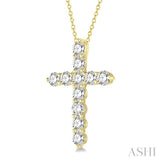 1 1/2 Ctw Round Cut Diamond Cross Pendant in 14K Yellow Gold with Chain