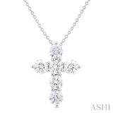 1 1/2 Ctw Round Cut Diamond Christian Cross 6-Stone Fashion Pendant With Chain in 14K White Gold