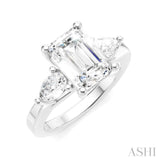 1/2 Ctw Tri-Mount Emerald Shape Center Pear and Round Cut Diamond Semi-Mount Engagement Ring in 14K White Gold