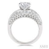 1 1/2 Ctw Baguette and Round Cut Diamond Oval Shape Semi-Mount Engagement Ring in 14K White Gold