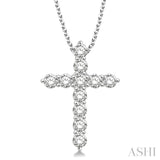 1 1/2 Ctw Round Cut Diamond Cross Pendant in 14K White Gold with Chain