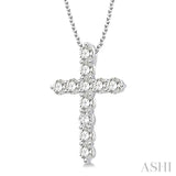 1 1/2 Ctw Round Cut Diamond Cross Pendant in 14K White Gold with Chain