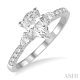 3/8 Ctw Pear & Round Cut Diamond Semi-Mount Engagement Ring in 14K White Gold