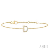 1/20 Ctw Initial 'D' Round Cut Diamond Bracelet in 10K Yellow Gold