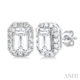 5x3 MM Octagonal Shape White Topaz and 1/8 Ctw Single Cut Diamond Halo Semi-Precious Stud Earrings in 10K White Gold