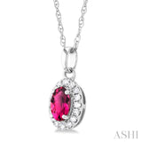 5x3 MM Oval Shape Pink Tourmaline and 1/20 Ctw Single Cut Diamond Halo Semi-Precious Pendant with Chain in 14K White Gold