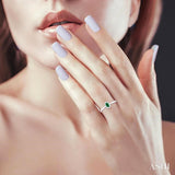 5x3 MM Oval Shape Emerald and 1/20 Ctw Round Cut Diamond Halo Precious Ring in 10K White Gold
