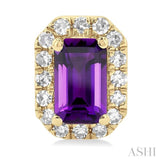 5x3 MM Octagonal Shape Amethyst and 1/8 Ctw Single Cut Diamond Halo Semi-Precious Stud Earrings in 14K Yellow Gold